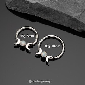 Anello setto fase lunare 16G/Clicker segmento incernierato oro argento/Cerchio Daith/Cerchio cartilagineo/Cerchio elicoidale/Conchiglia/Cerchio trago/Gioielli setto/Regali