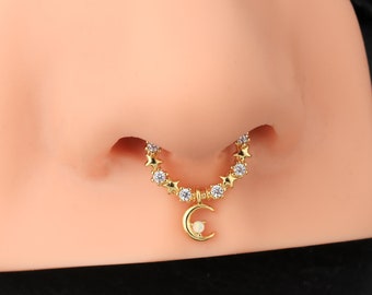 16G Moon Dangle Septum Ring/Daith Earrings/Helix Hoop/Septum Clicker/Septum Jewelry/Silver Septum Hinged Hoop/Tragus/Conch Hoop/Gift for her
