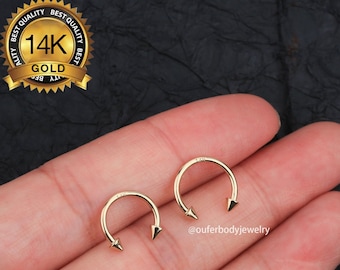 14K Solid Gold Spike Septum Ring/Pointed Cone Horseshoe Ring/Daith Earring/Tragus Jewelry/Helix earring/Rook/Conch/Cartilage Piercing/Gifts