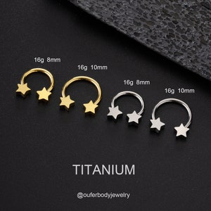 16G Implant Grade Titanium Star Horseshoe Septum Ring Silver Gold/Hinged Clicker Hoop/Daith Earring/Septum Jewelry/Helix/Tragus/Conch Hoop