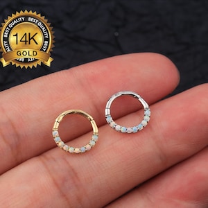 14K Opal Septum Ring/Daith Earring/Helix Hoop/Cartilage Hoop/Hinged Hoop/Earrings Hoop/rook earring/Tragus Jewelry/Conch Hoop/Gift for her