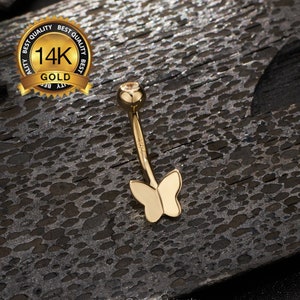 14K Solid Gold Butterfly Belly Button Ring/14G Navel Ring/Belly Jewelry/Belly Piercing/Navel Piercing/Curved Barbells/Navel Jewelry/Gifts