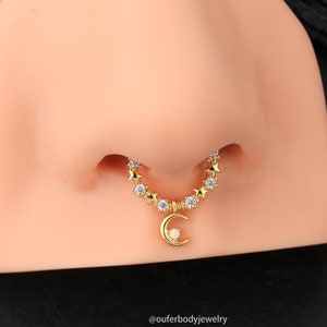 16G Moon Dangle Septum Ring/Daith Earrings/Helix Hoop/Septum Clicker/Septum Jewelry/Silver Septum Hinged Hoop/Tragus/Conch Hoop/Gift for her