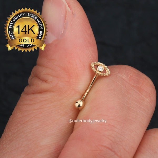 Boucle d'oreille de tour d'oeil de la ZC transparent en or 14 carats/anneau de sourcil/barre de tour/barre d'haltères incurvée/piercing de tour/bijoux de sourcil/piercing de cartilage/offrez-lui