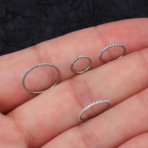 18G Titanium Paved CZ Cartilage Hoop Earrings/Hinged Hoop Clicker/Nose Ring/Conch Hoop/Tragus Hoop/Daith/Rook Piercing Hoop/Tiny silver hoop