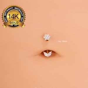 14K Solid Gold Flower Leaf Belly Button Ring/Navel Jewelry/Navel Piercing/Curved Barbell/14G Navel Ring/Belly Piercing Jewelry/Gift for her