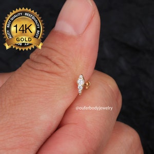 14K Solid Gold Rhomb CZ Threadless Push Pin Labret/Nose Stud/Cartilage Earring/FlatBack Stud/Forward Helix stud/Tragus stud/Conch Earrings