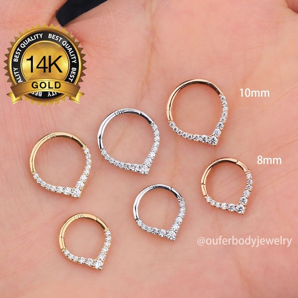 14K Solid Gold V Shaped Septum Ring/Daith Ring/Helix Earring/Tragus Earrings/Cartilage Piercing/Rook Hoop/Nose Hoop/Conch Hoop/Gift For Her