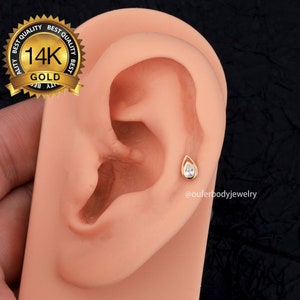 14K Gold Teardrop Cartilage Flat Back Labret Earrings/Threadless Labret studs/conch earring/tiny cartilage stud/forward helix/tragus studs