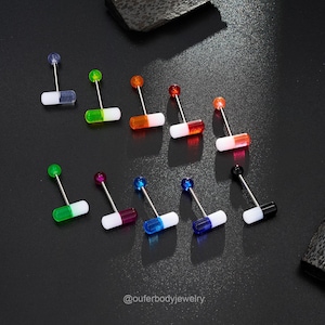 14G 10Pcs Pill Tongue Barbell Rings/Tongue Piercing/Tongue Jewelry/Tongue Ring/Barbell Piercing/Straight Barbell/Barbell Jewelry/Tongue Bar
