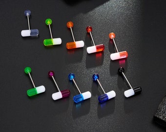 14G 10Pcs Pill Tongue Barbell Rings/Tongue Piercing/Tongue Jewelry/Tongue  Ring/Barbell Piercing/Straight Barbell/Barbell Jewelry/Tongue Bar