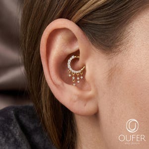 Clicker colgante para daith de 16G y 8 mm, aro para cartílago dorado/plateado, joyería articulada para piercing daith, regalo de pendiente colgante