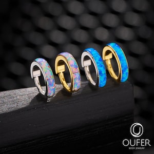 Aro nasal de ópalo de una pieza de 16 g, color morado, azul, blanco y rosa, para hélix, cartílago, lóbulo, aro pequeño, regalo