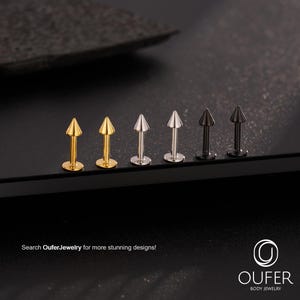 Set of 6pcs, 16G Labret Studs– Gold/Black/Silver Spike Ends, Flat Back Threaded Studs, 6mm–12mm, Perfect for Cartilage, Tragus, Helix, Conch
