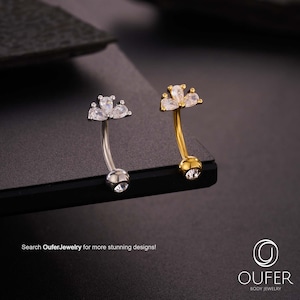 16G 8mm CZ Flower Curved Barbell/Gold/Silver Floral Rook Earring/Vertical Labret/Eyebrow Ring/Rook Barbell/Rook Piercing/Eyebrow Jewelry
