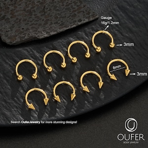Bulk Pack of 8 – 16G/14G Gold Horseshoe Rings with Ball and Spike Ends, Stainless Steel Septum & Cartilage Hoops, Multi-Use CBR Jewelry Gift