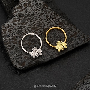 16G Steel Gold Bee Septum Ring/Hinged Segment Hoop Clicker/Helix Hoop/Cartilage Earring/Daith hoop/Septum Jewelry/Tragus/Spring Jewelry/Gift