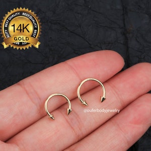 Anneau de septum avec pointe en or massif 14 carats/anneau fer à cheval cône pointu/boucle d'oreille Daith/bijoux Tragus/boucle d'oreille hélice/tour/conque/piercing du cartilage/cadeaux