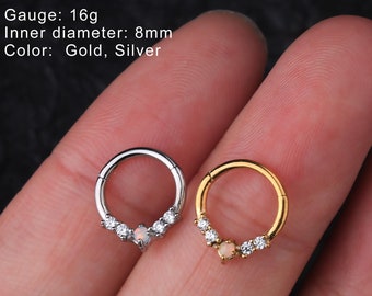 16g CZ/ Opal Hinged Hoop/Septum Ring/Daith Hoop/Hoop Earrings/Cartilage Hoop/Tragus Hoop/Helix Hoop/Silver Hoop Earrings/Minimalist Earrings