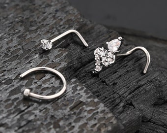 3Pieces 20G Snake Nose Piercing/Nose Hoop/Nose Ring/S-Shaped Nose Studs/L Shape Nose Ring/Nose Jewelry/Nostril Jewelry/Tiny Gold Nose Studs