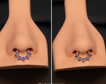16G Magnifique Purple CZ Gems Septum Ring/Hinged Segment Daith Clicker/Septum Jewelry/Daith Hoop/Helix/Tragus/Conch Piercing Hoop/Cadeau pour elle