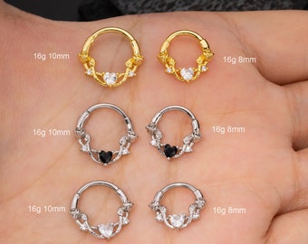 16G Rose Flower Daith Hoop Earring Silver Gold/Cartilage Piercing/Septum Jewelry/Hinged Segment Clicker/Helix/Conch/Tragus/Septum Hoop/Gifts