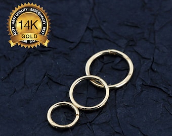 14K oro macizo con bisagras Clicker aro Huggie aro/pendiente de cartílago/aro de caracola/aro de hélice/aro de nariz/pendiente de aro Daith Rook Tragus 20g 18g 16g