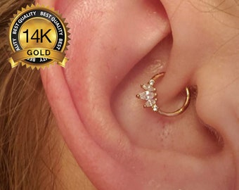 14K Solid Gold Marquise CZ Daith Hoop Clicker/Septum Hoop/Cartilage Hoop/Daith Earring/Septum Ring/Helix/Conch/Rook/Tragus Hoop/Gift for her