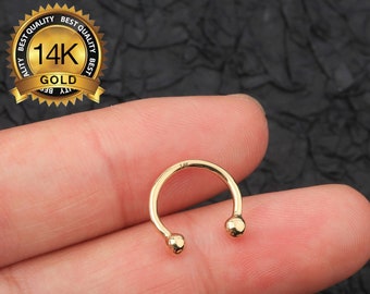 Anillo de tabique de nariz de herradura de oro macizo de 14K/Pendientes daith/Joyería Tragus/Hélice/Torre/Concha/Perforación de cejas/Perforación ajustada/Rosca interna