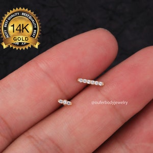 14K Gold Tiny CZ Bar Stud Threadless Push Pin Labret Stud/T Bar Earrings/CZ Straight Line Studs/Bar Earring/Rectangle Earring/Flat back stud