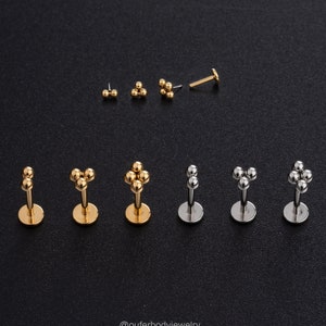 16G 18G 20G THREADLESS Beads Cluster Piercing/Double/Trinity/Four Bead Cartilage Stud/Push Pin Labret/Nose/Helix/Tragus/Conch Flat Back Stud