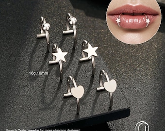 Conjunto de 6 piercings labiais falsos em formato de coração/estrela/bola/mordida de cobra