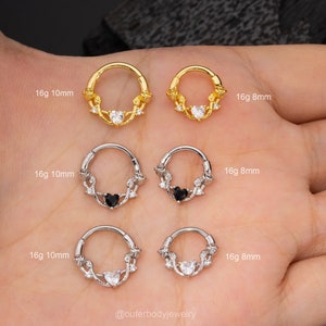 16G Rose Flower Daith Hoop Earring Silver Gold/Cartilage Piercing/Septum Jewelry/Hinged Segment Clicker/Helix/Conch/Tragus/Septum Hoop/Gifts