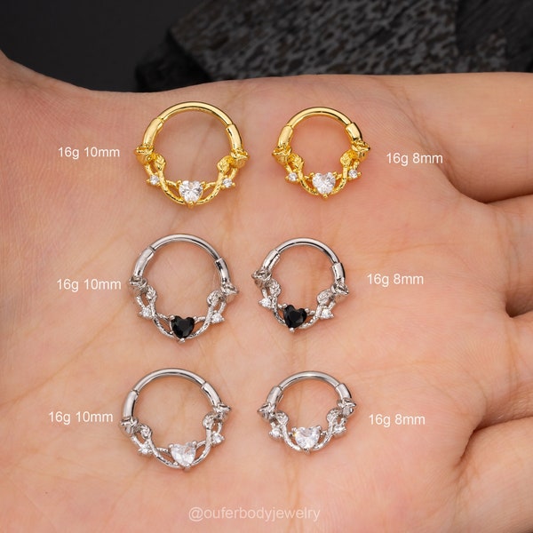 Boucles d'oreilles créoles Daith fleur rose 16 g or argenté/piercing du cartilage/bijoux de septum/segment articulé clicker/hélice/conque/tragus/anneau de septum/cadeaux