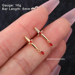 16G Dagger CZ Stud Earring/Cartilage Studs/Helix Stud/Tragus Stud/Conch Earring Stud/Tiny Gold Earring Stud/Minimalist Earrings/Gift for her