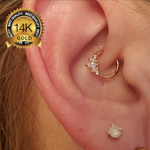 14K Solid Gold Marquise CZ Daith Hoop Clicker/Septum Hoop/Cartilage Hoop/Daith Earring/Septum Ring/Helix/Conch/Rook/Tragus Hoop/Gift for her