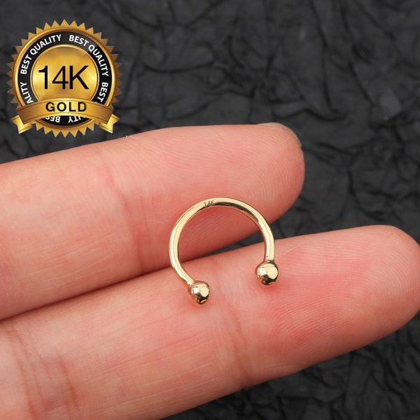 14K Solid Gold Horseshoe Nose Septum Ring/Daith Earrings/Tragus Jewelry/Helix/Rook/Conch/Eyebrow Piercing/Snug Piercing/Internally threaded