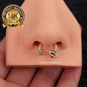14K Solid Gold Bee Horseshoe Septum Ring/Cartilage Hoop/Helix Hoop/Daith Hoop/Tragus Hoop/Cartilage Earring/Conch Jewelry/Christmas gifts