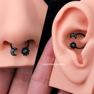 16G Black Celestial Septum Ring/Daith Ring/Cartilage Hoop/Helix Hoop/Tragus/Conch Hoop/Gift for Her/Minimalist Earrings/Halloween Jewelry