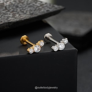 Boucle d'oreille en Z sans filetage pour grimpeur à dos plat 16G/18G/goujon pour cartilage/bouton labret à épingles/nez/tragus/conque/boucle d'oreille à dos plat hélicoïdal/cadeau pour elle