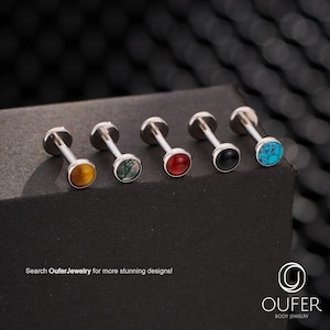 1 pezzo 16G castone-incastonato agata/turchese/onice nero pietra labret Stud - multicolore orecchino posteriore piatto, elica/conca/trago, cartilagine Stud oro argento