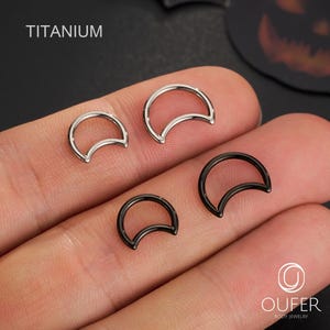 Piercing de titanio con forma de media luna, anillo para tabique nasal de plata de ley 16G/negro, piercing Daith, pendiente para hélix, aro de caracola, piercing para tabique nasal, regalo