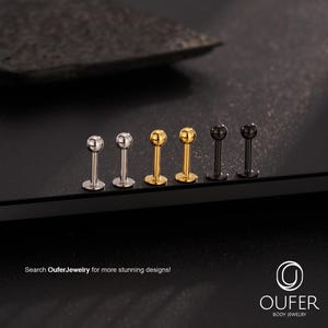 Set of 6pcs, 16G Labret Studs– Gold/Black/Silver Ball Ends, Flat Back Threaded Studs, 6mm–12mm, Perfect for Cartilage, Tragus, Helix, Conch