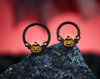 16G Wacky Halloween Pumpkin Septum Ring/black Septum Clicker/daith