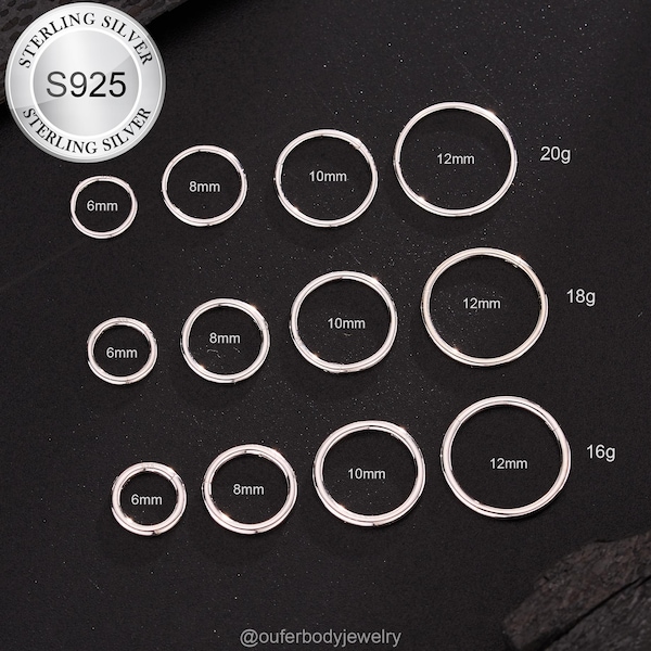 16/18/20G S925 Sterling Silver Seamless Cartilage Earring/Nose Ring/Hinged Segment Clicker/Huggie Hoops Earring/Tragus/Helix Minimalist Hoop