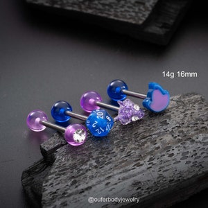 4PCS 14G Game Themed Tongue Barbell Rings Set/Tongue Piercing/Fire Tongue Ring/Tongue Jewelry/Barbell Piercing/Dice Tongue Ring/Gift for her