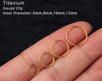 20G Gold Titanium Hinged Clicker/Nose Ring/Septum/Cartilage Hoop/Helix/Daith/Conch/Rook Hoop/Cartilage Earring/Lobe Earrings/Gift for her