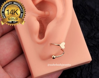 Boucle d'oreille spirale torsadée coeur en or 14 carats 18 g/boucle d'oreille conque en forme de S/créoles de cartilage/boucles d'oreilles spirales/créoles hélice/boucles d'oreilles réglables