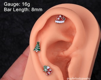 3pcs 16G Christmas Cartilage Studs/Helix Studs/Tragus Studs/Cartilage Earring/Lobe Earring Studs/Conch Stud Earring/Labret stud/Gift for her