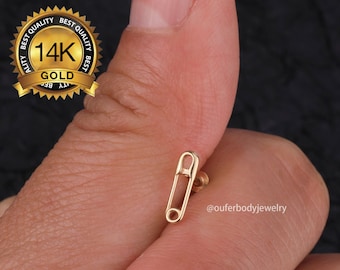 14K Solid Gold Tiny Threadless Push Pin Labret Stud/Pin Stud earring/Threadless end/Nose/Tragus/Cartilage/Conch/Helix Stud/Flat Back Earring